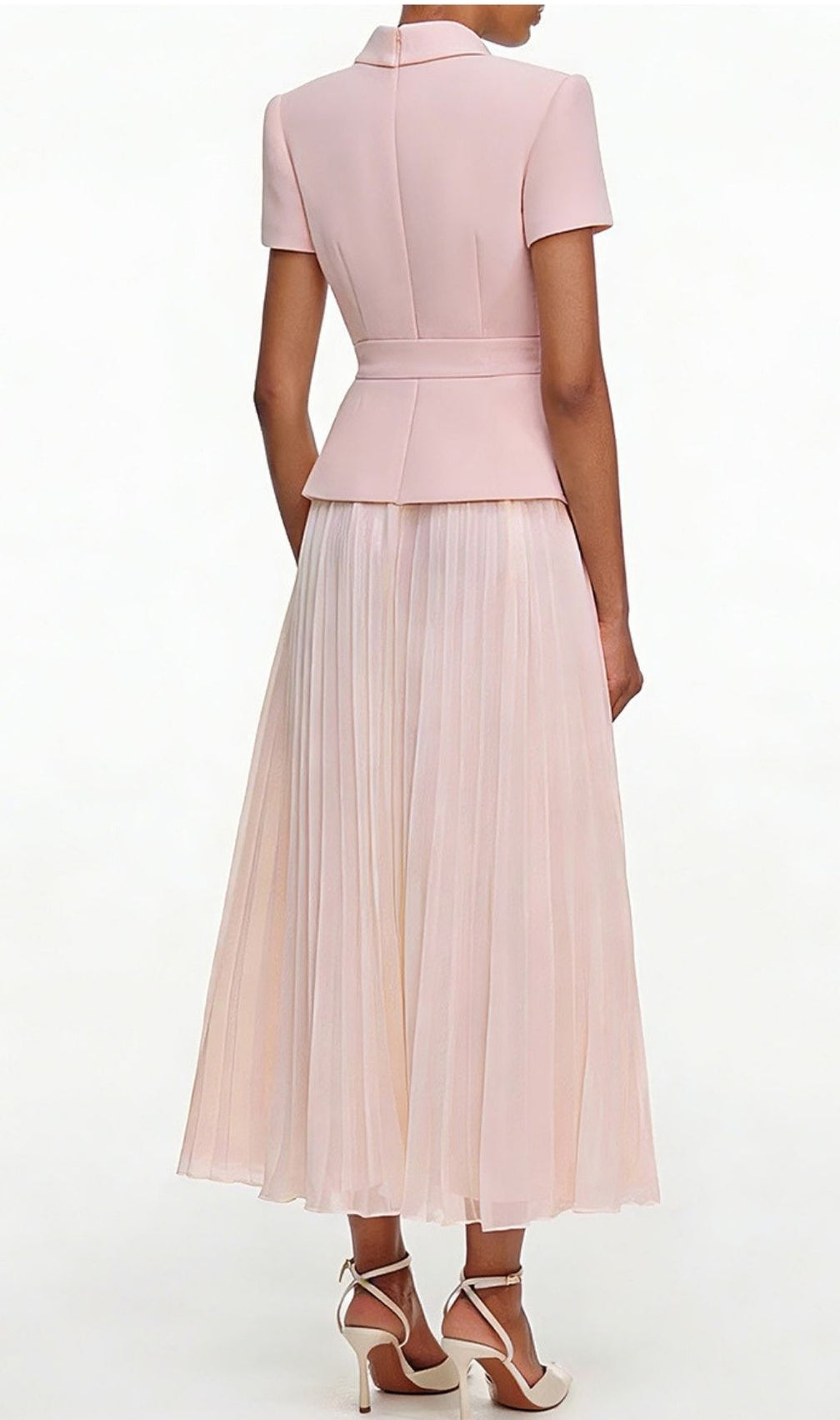 Keili Elegant Pink Pleated Two-Piece Set with Embellished Peplum Top