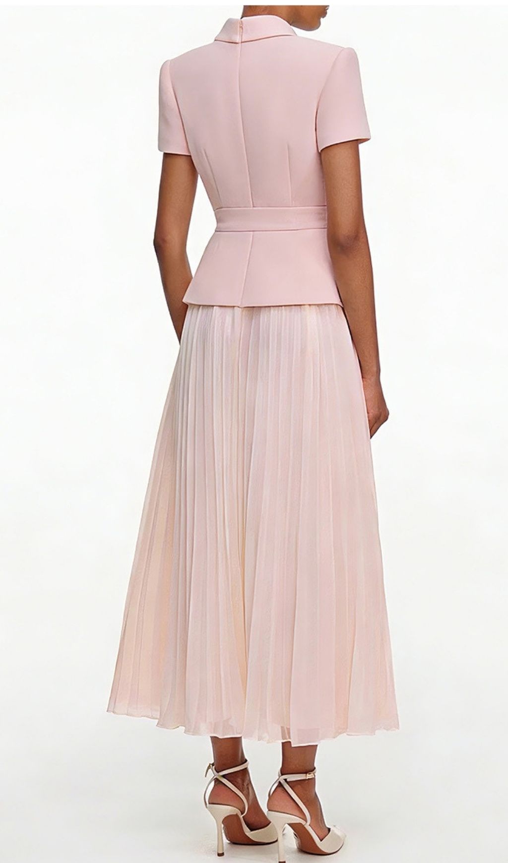 Keili Elegant Pink Pleated Two-Piece Set with Embellished Peplum Top