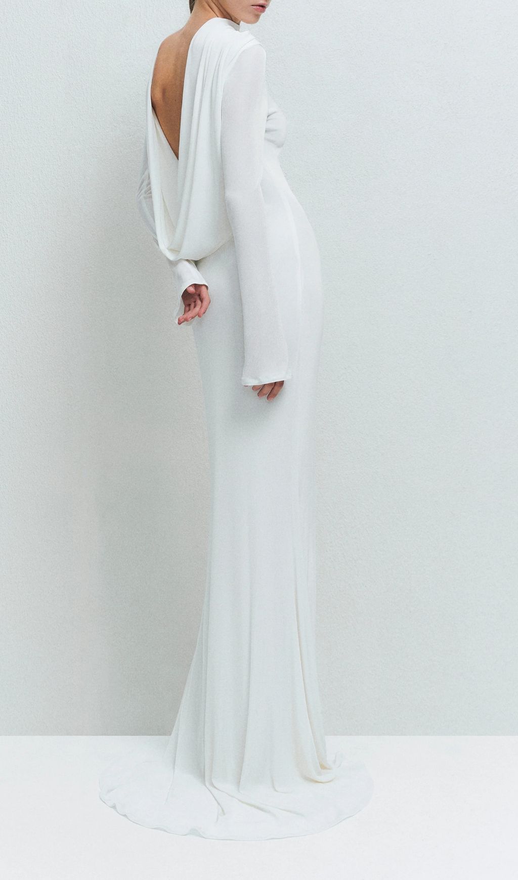 Joachim White Backless Long Sleeve Maxi Gown | Elegant Bridal & Formal Dress