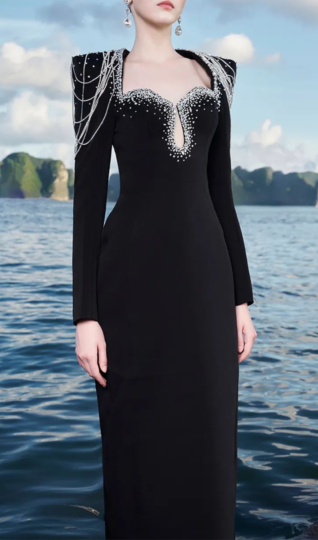 Fyra Diamante Long Sleeve Maxi Dress