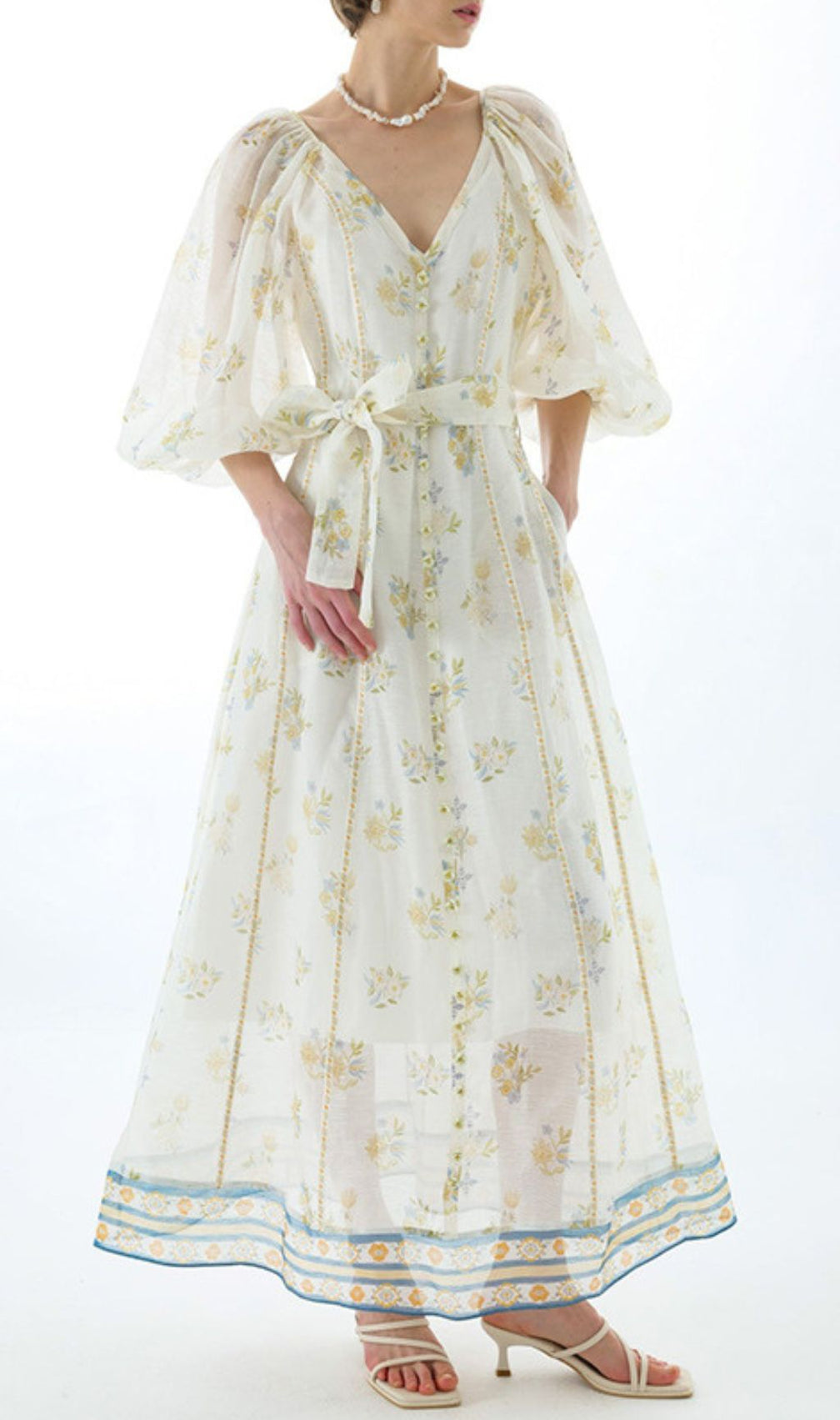 Jacobo Floral Puff Sleeve V-Neck Maxi Dress - Romantic Summer Elegance