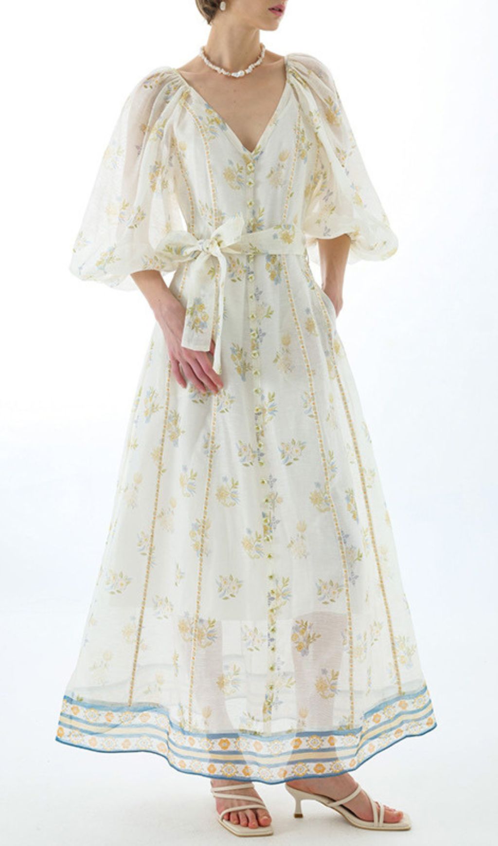 Jacobo Floral Puff Sleeve V-Neck Maxi Dress - Romantic Summer Elegance