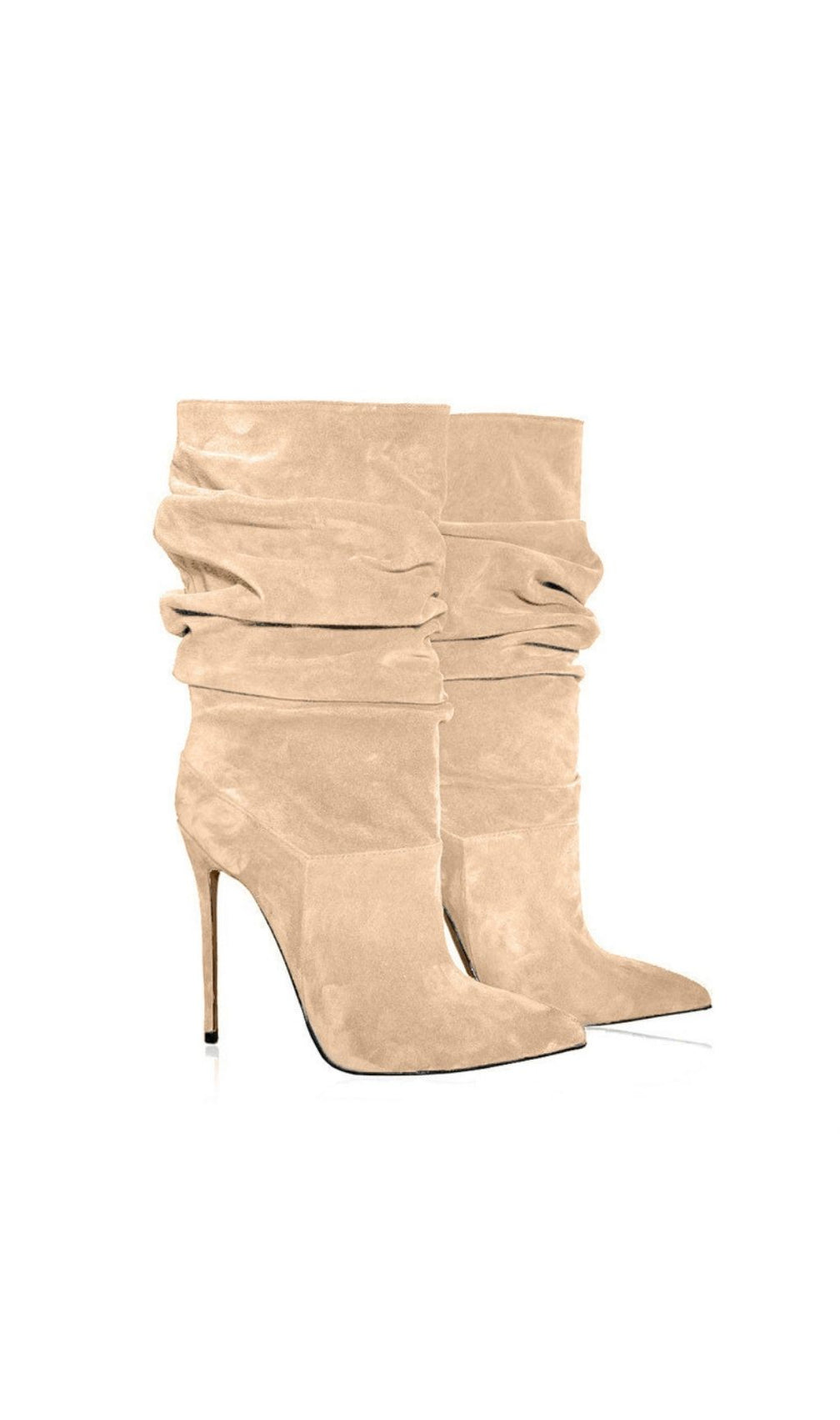 Katalin Women's Beige Suede Slouch Stiletto Boots - High Heel Pointed Toe