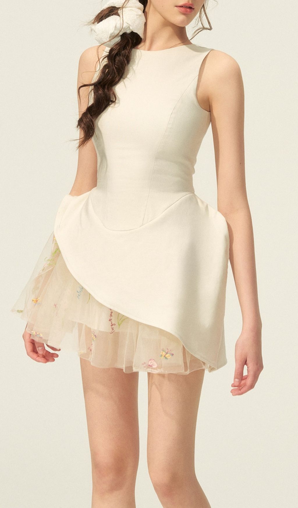 Keiandra Whimsical Floral Embroidered Peplum Mini Dress | Romantic Sleeveless Style