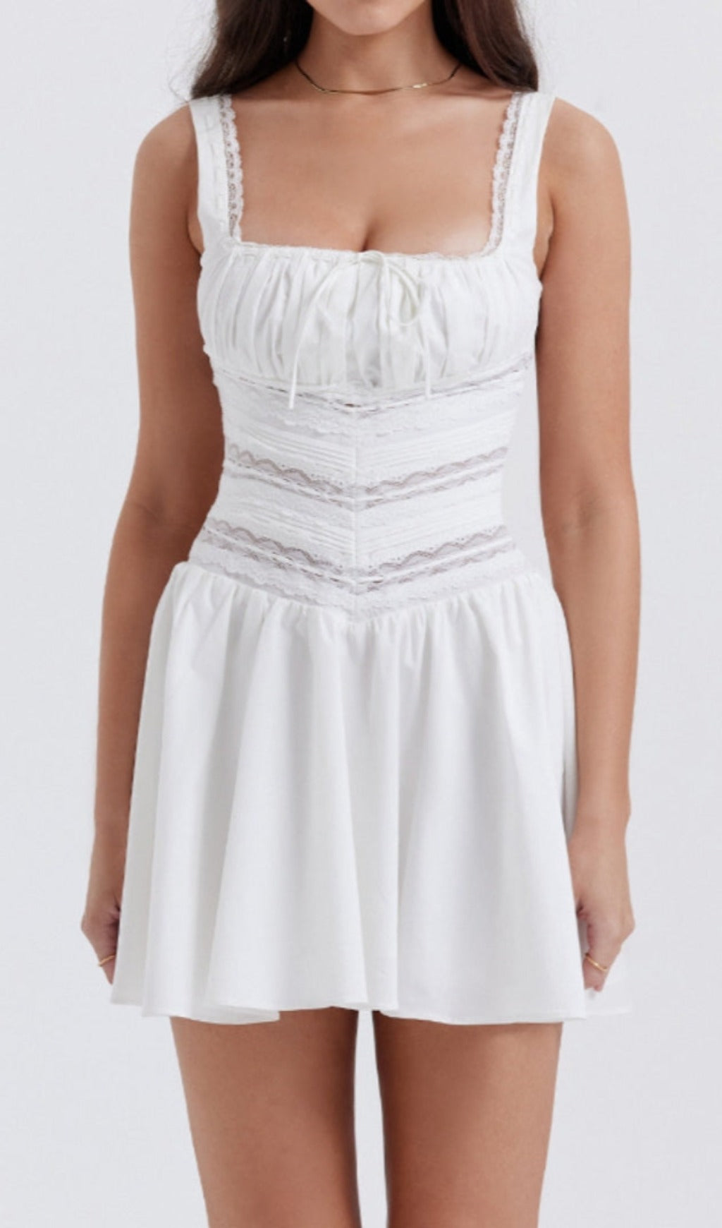 White Lace Trim Mini Dress