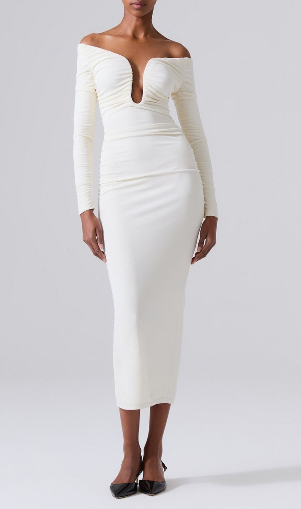 Coryn White Long Sleeve Midi Dress