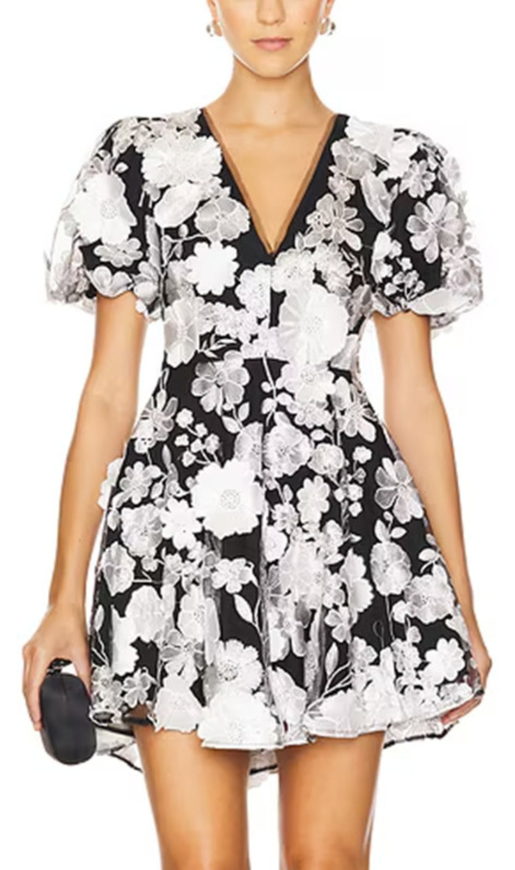 Chayan Flower Embroidery Mini Dress