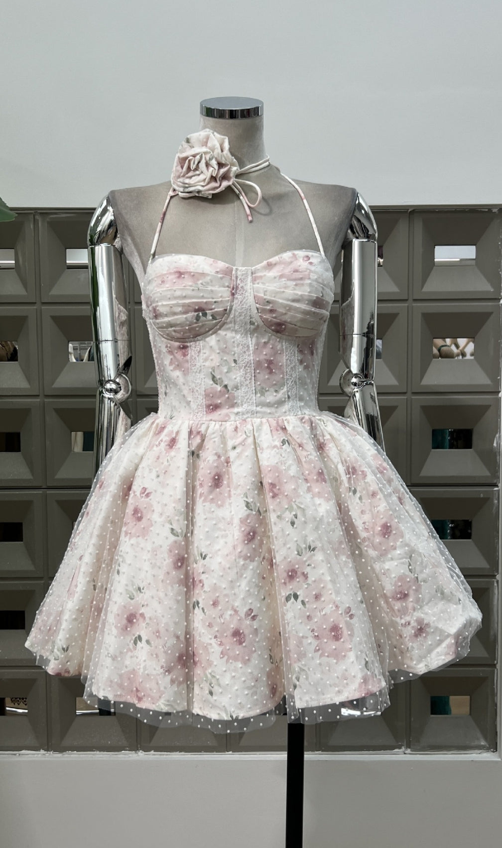 Ewelina Halter Floral Mini Dress