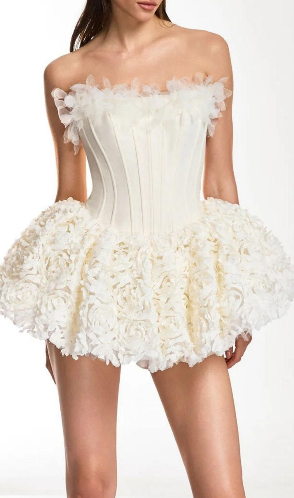 Ulthar Strapless Flower Mini Dress In Apricot