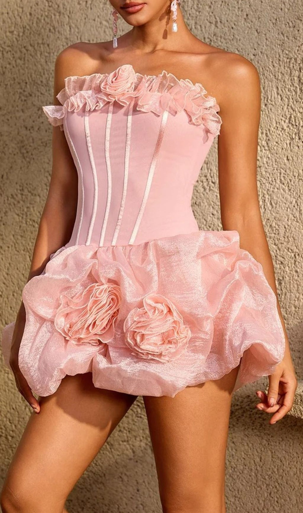 Uldravis Strapless Flower Bubble Mini Dress