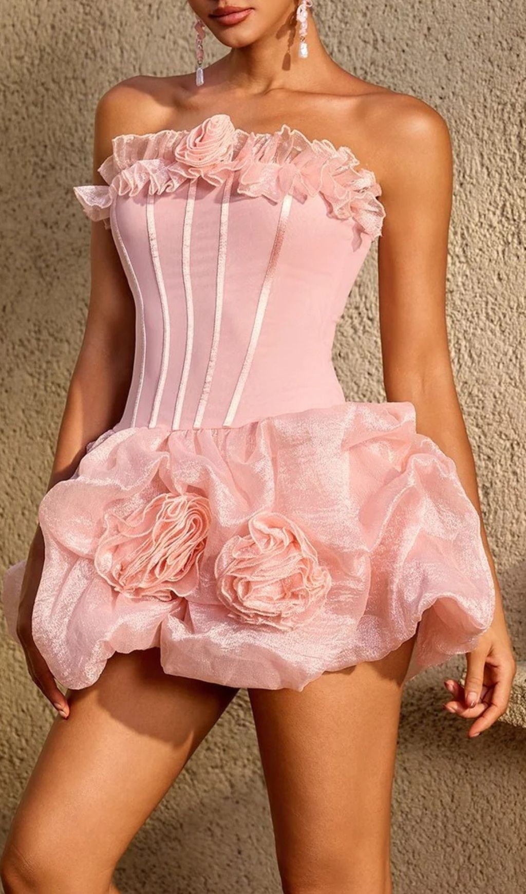 Uldravis Strapless Flower Bubble Mini Dress