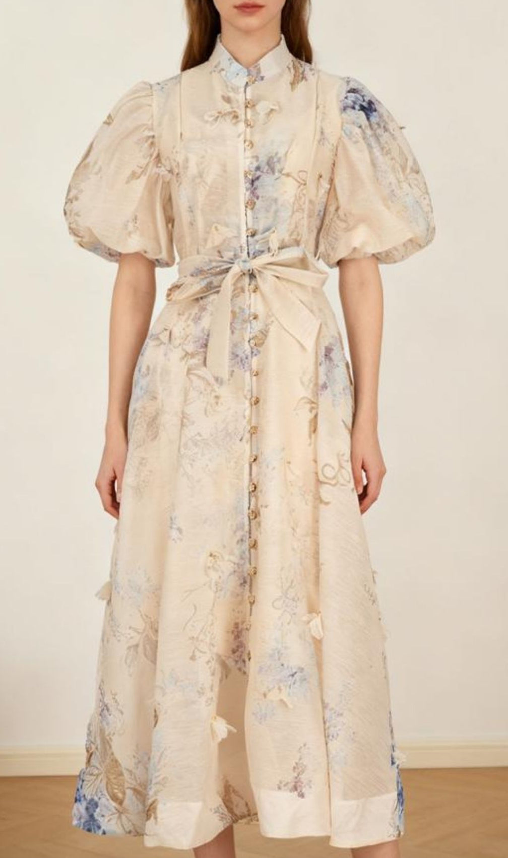 Karmiela Romantic Floral Puff-Sleeve Maxi Dress | Elegant Wedding Guest Gown