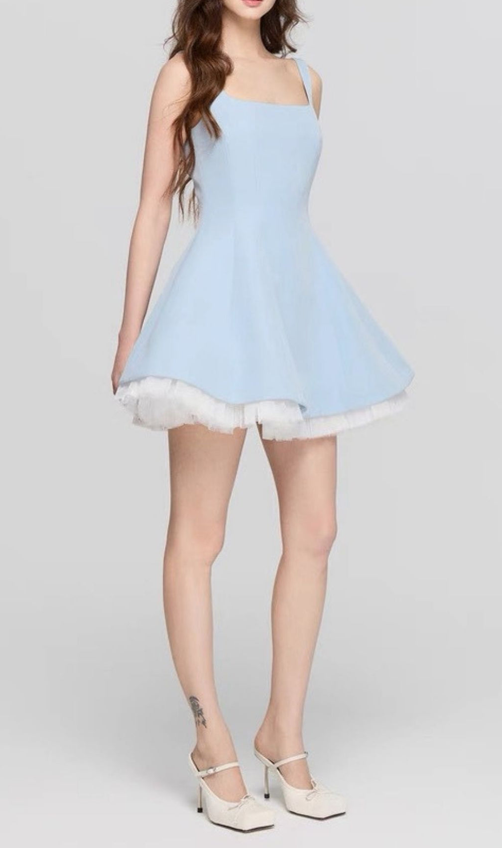 Karlie Blue Square Neck Mini Dress - Chic A-Line Fit for Every Occasion