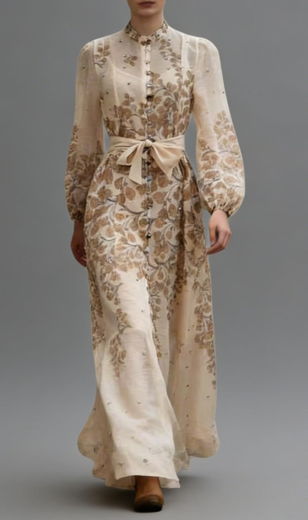 Karishma Romantic Floral Maxi Dress | Elegant Long Sleeve Button-Down