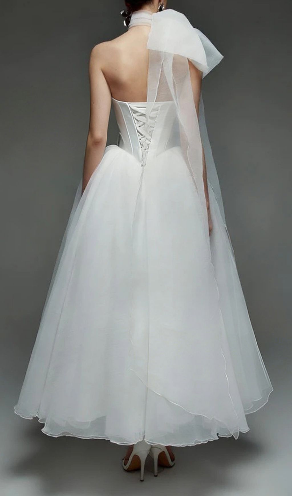Keena Ethereal White Strapless Corset Wedding Dress with Sculptural Bow
