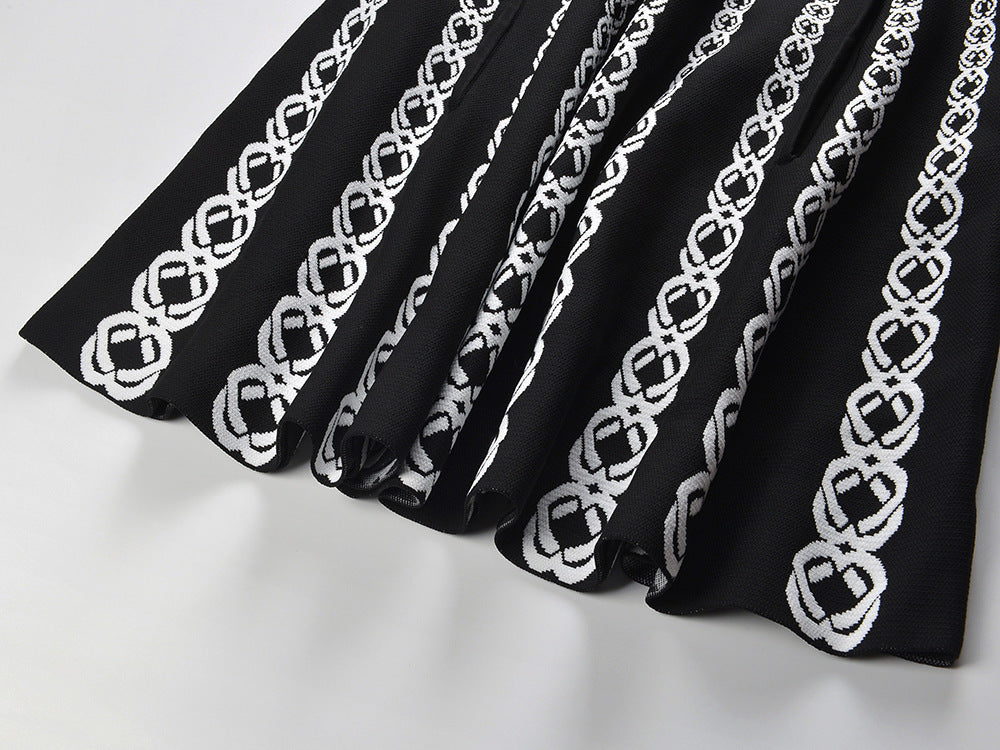 Russel Jacquard Sleeveless Fit & Flare Mini Dress - Black & White Pattern