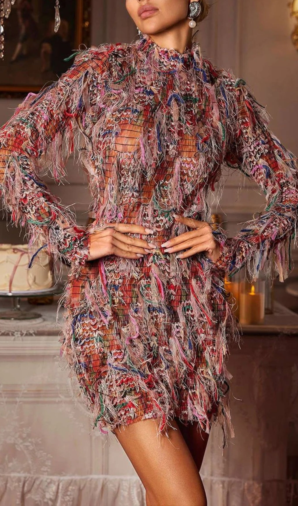 Cherith Long Sleeve Fringe Mini Dress