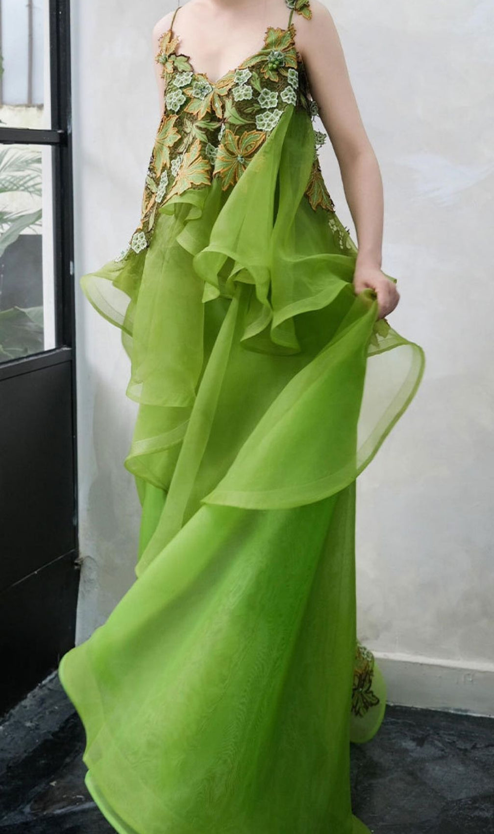 Kenda Enchanted Forest Embellished Green Maxi Gown