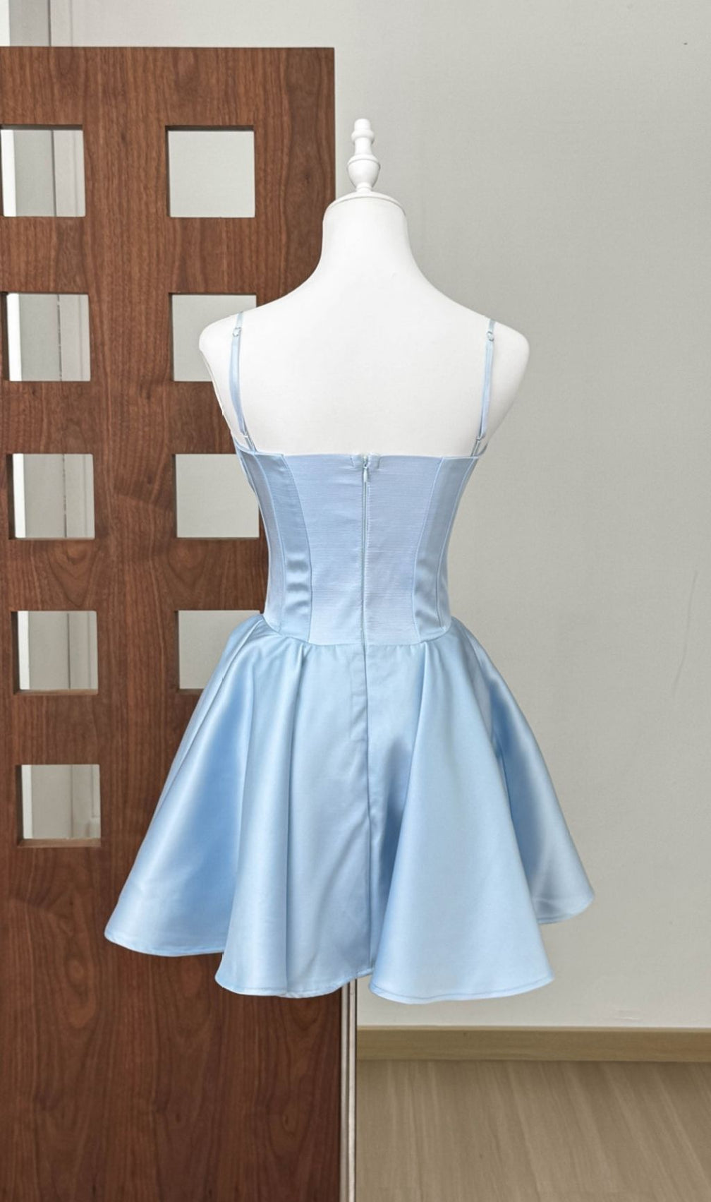Kelsy Ethereal Blue Satin Corset Mini Dress with Lace Trim