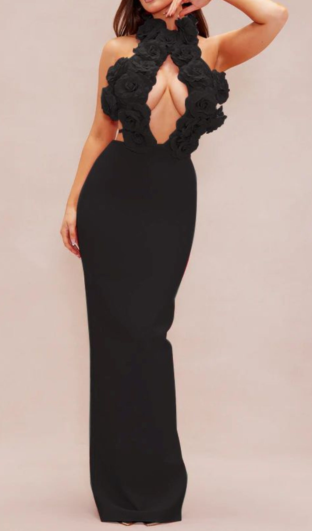 Black Halter Floral Maxi Dress