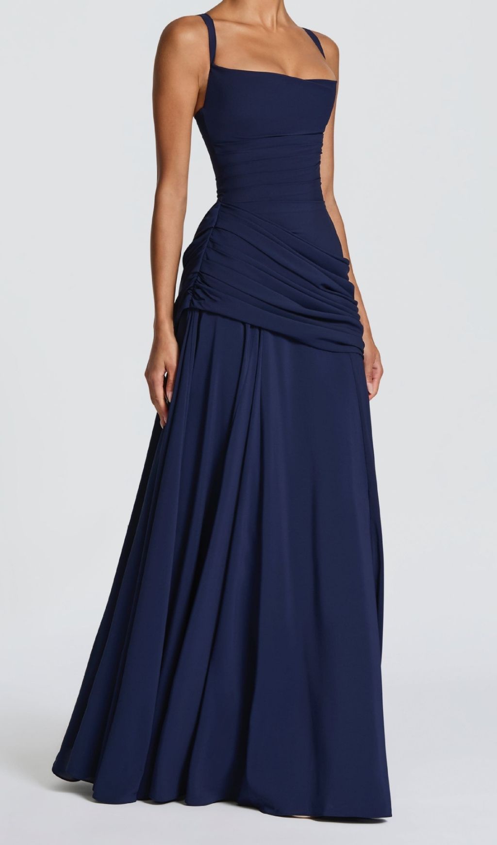 Kellie Navy Strappy Ruched Maxi Gown - Elegant & Figure-Flattering Evening Dress