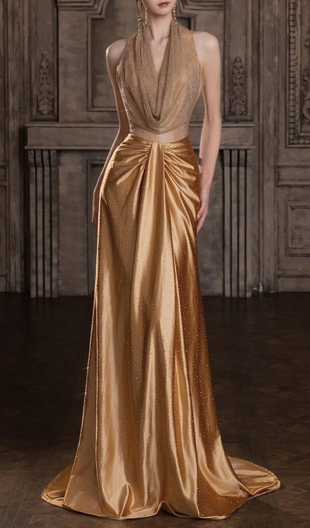 Ksenia Gold Halter Maxi Dress