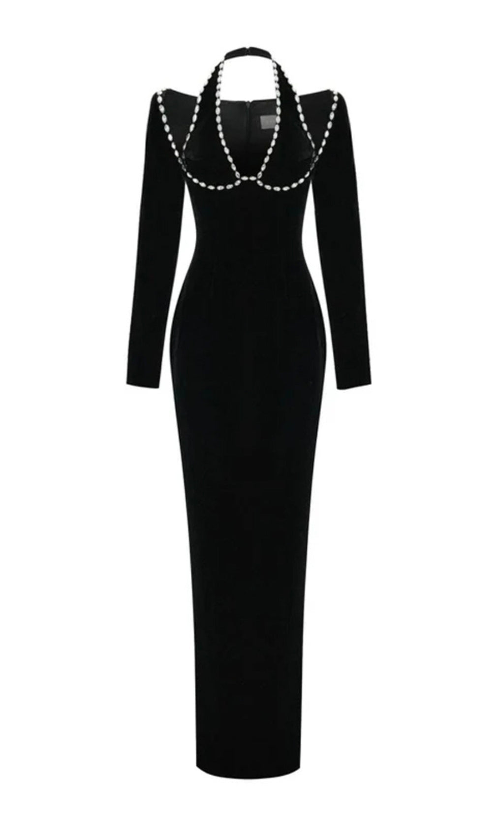 Brienda Black Long Sleeve Crystal Maxi Dress