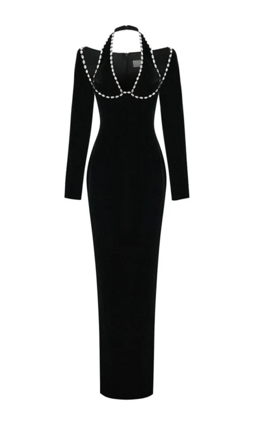 Brienda Black Long Sleeve Crystal Maxi Dress