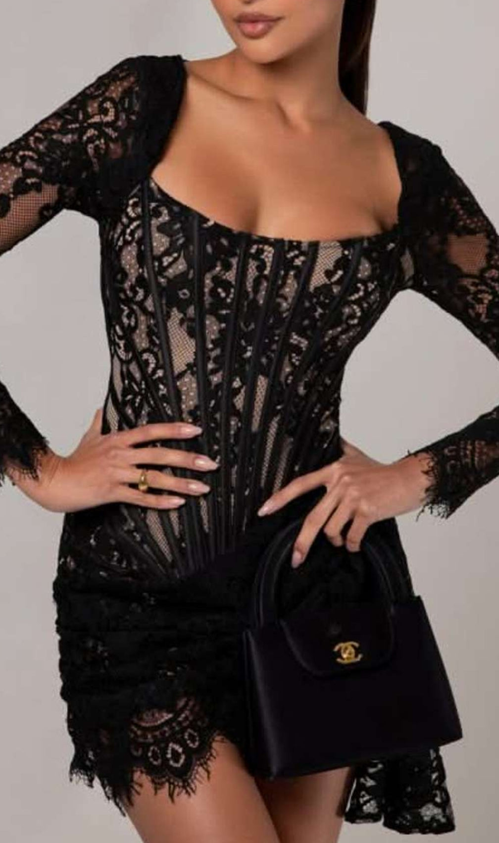Callan Lace Long Sleeve Corset Mini Dress