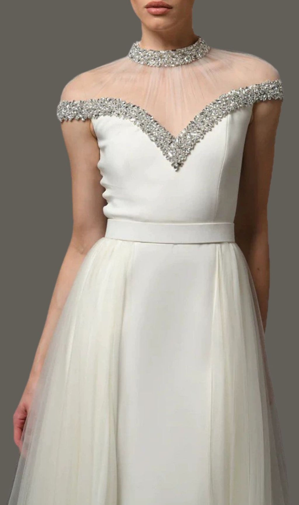 Kuri White Diamante Mesh Maxi Dress