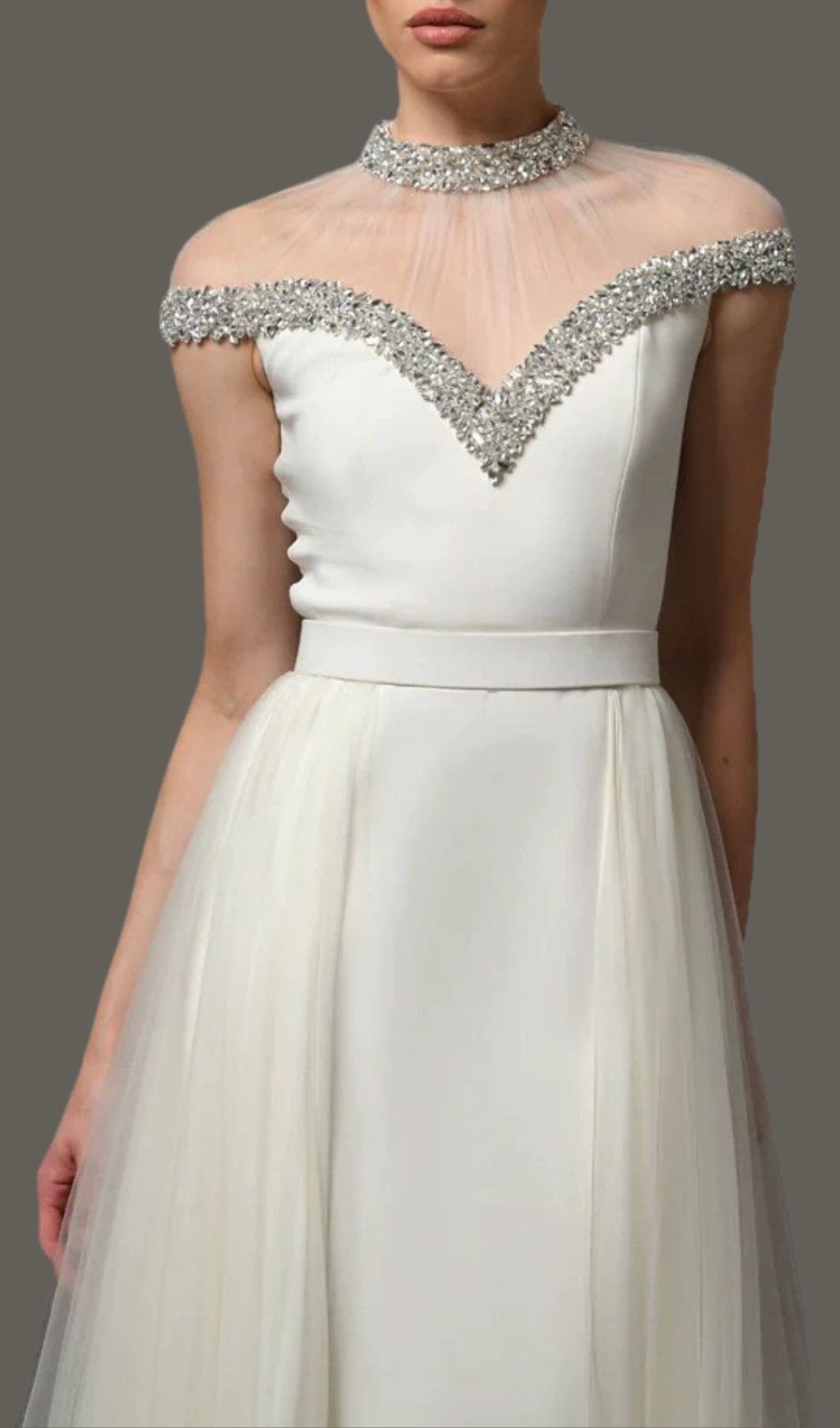 Kuri White Diamante Mesh Maxi Dress