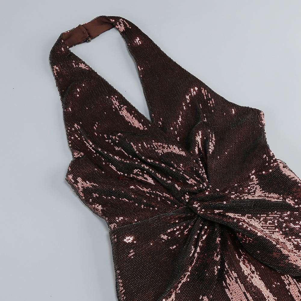 Ikram Glamorous Sequin Halter Jumpsuit for Women | Party & Evening Wear