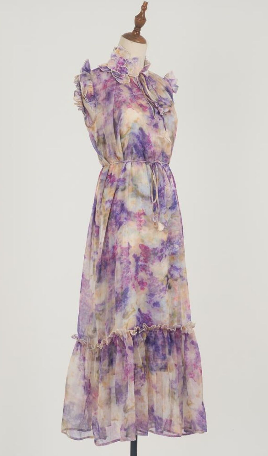 Kamila Artistic Purple Print Flowy Midi Dress