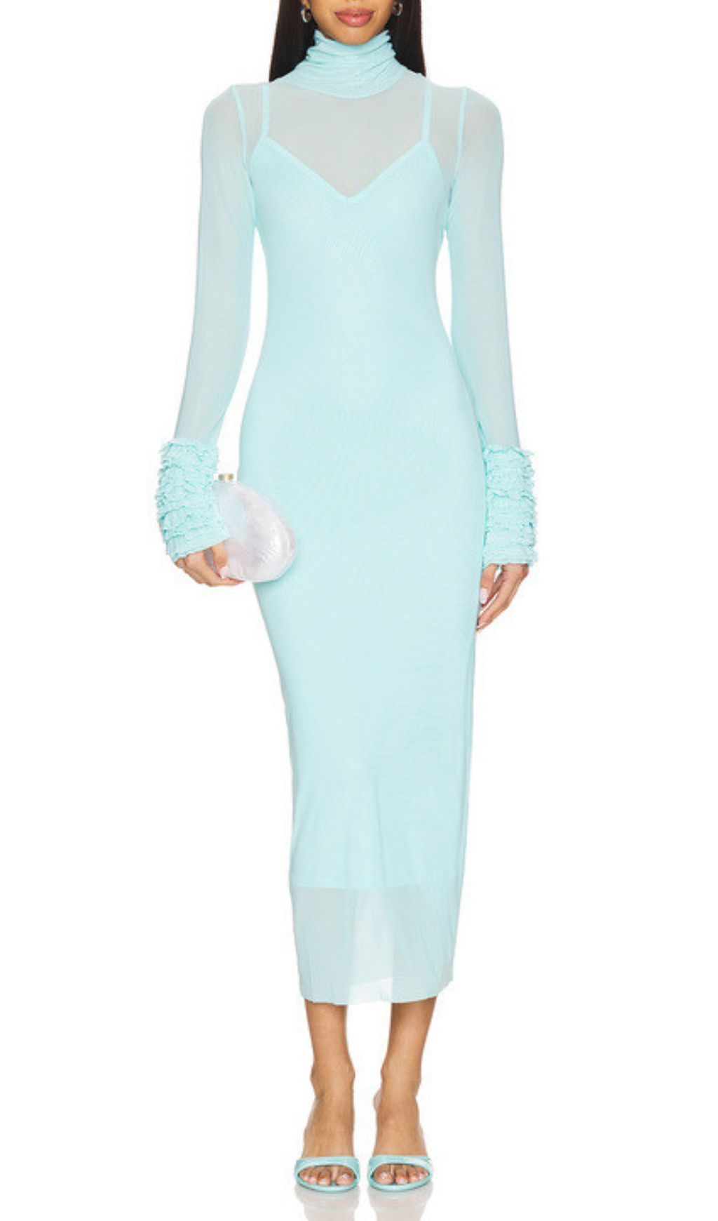 Fabunni Long Sleeve Mesh Midi Dress