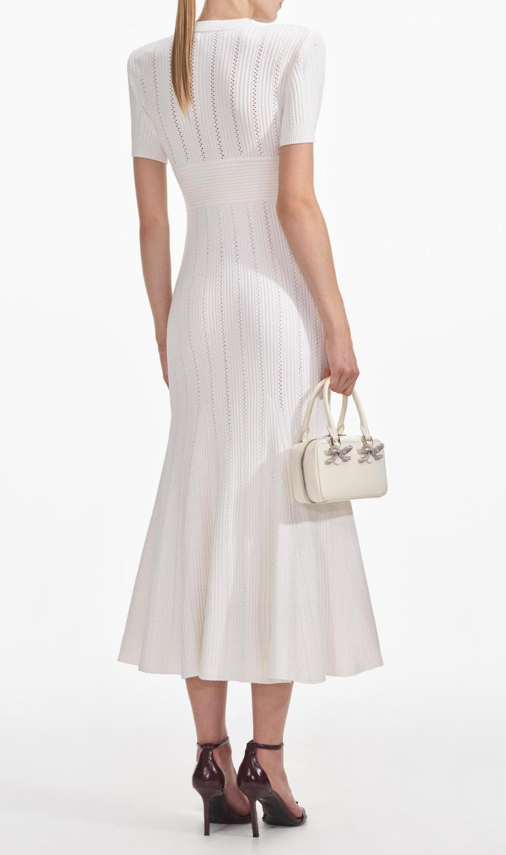 Cream Pointelle Knit Midi Dress