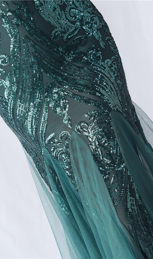 Choire Green Sequin Feather Maxi Dress