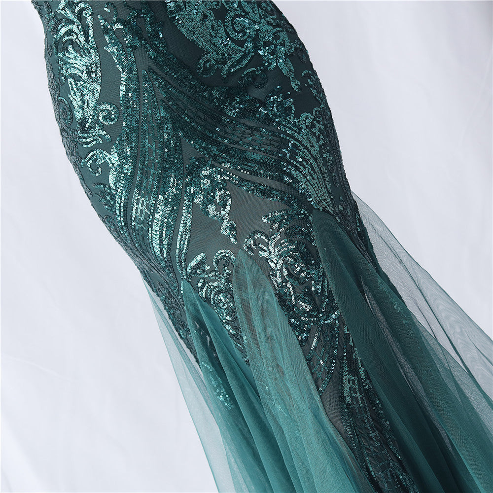 Choire Green Sequin Feather Maxi Dress