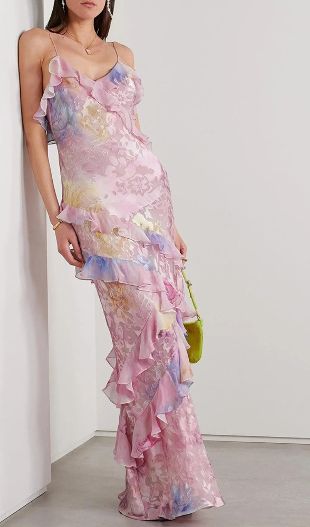 Brocha V-Neck Floral Ruffle Maxi Dress