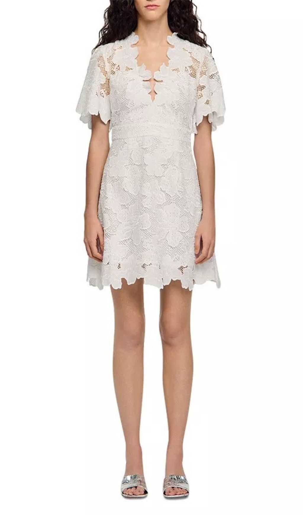 Chic Elara Floral Lace Mini Dress - Elegant V-Neck for Weddings & Events