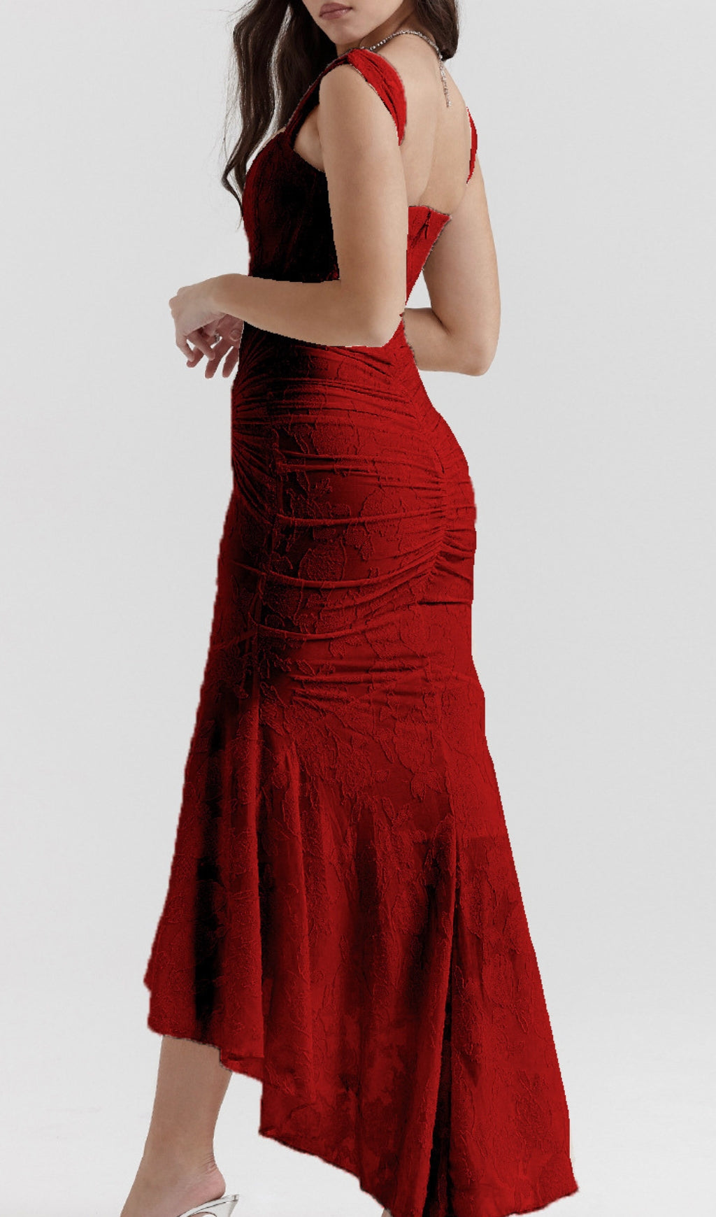 Anaëlle Red Floral Corset Maxi Dress