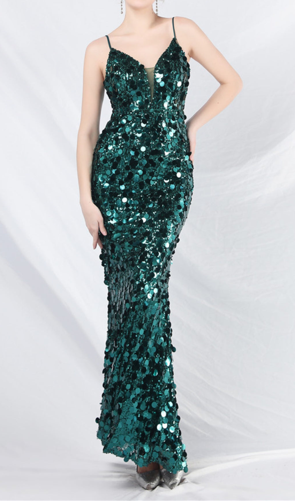 Chole Green Strappy Sequin Maxi Dress