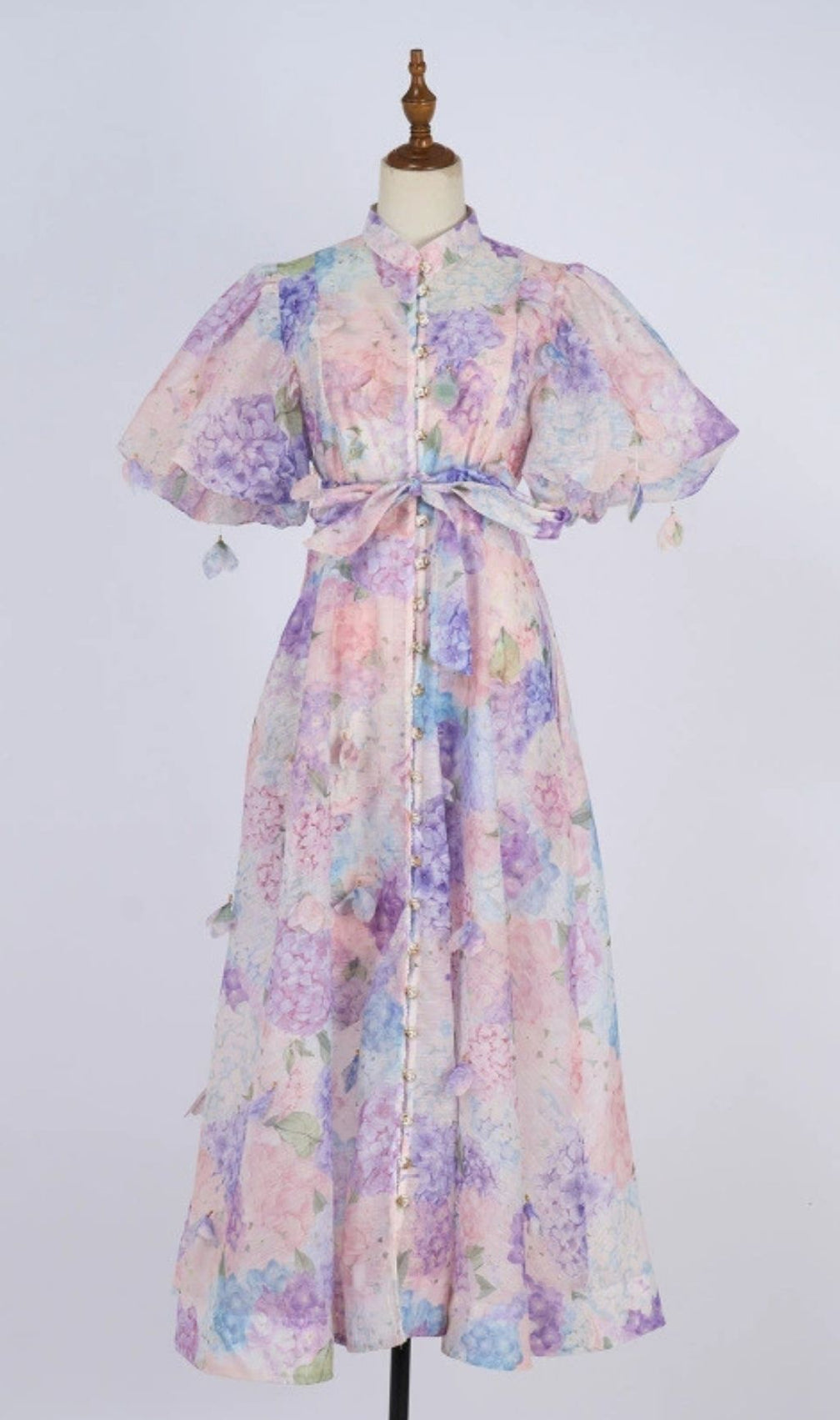Karmiti Whimsical Hydrangea Floral Maxi Dress | Puff Sleeve Boho Gown for Women