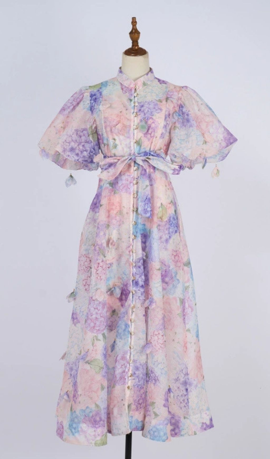 Karmiti Whimsical Hydrangea Floral Maxi Dress | Puff Sleeve Boho Gown for Women