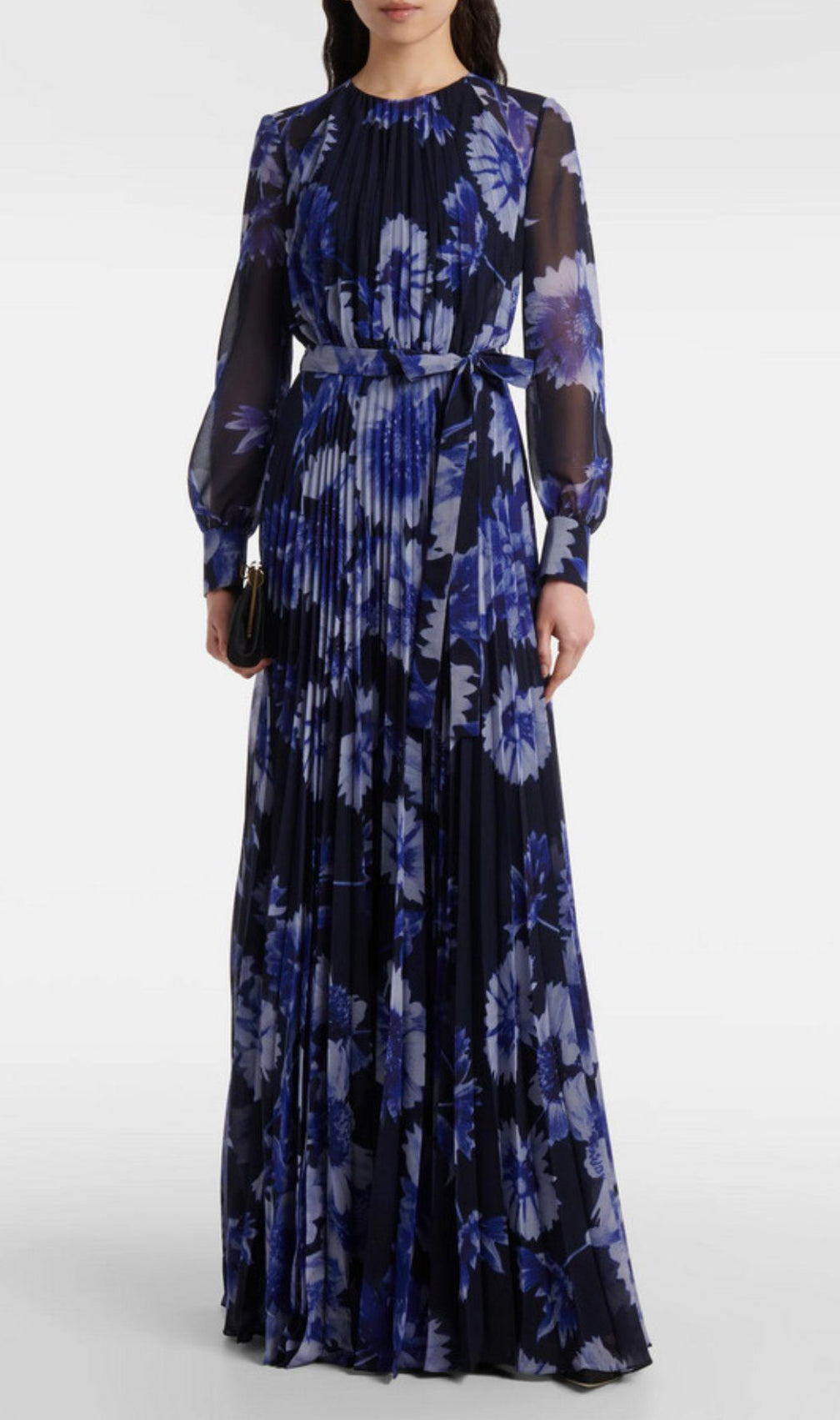 Hina Printed Pleated Long Sleeve Maxi Dress