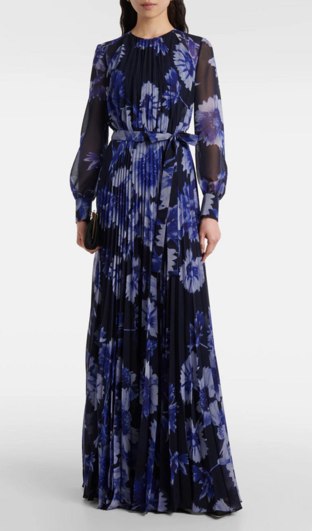 Hina Printed Pleated Long Sleeve Maxi Dress