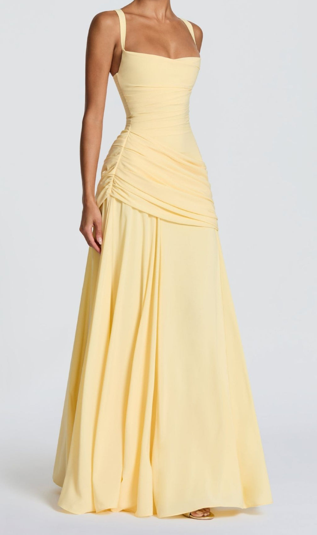 Kellie Elegant Yellow Ruched Maxi Dress | Strappy Formal Gown for Women