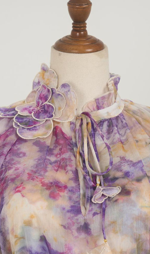 Kamila Artistic Purple Print Flowy Midi Dress