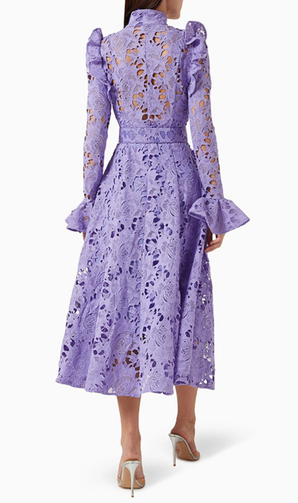 Elea Purple Embroidery Long Sleeve Midi Dress