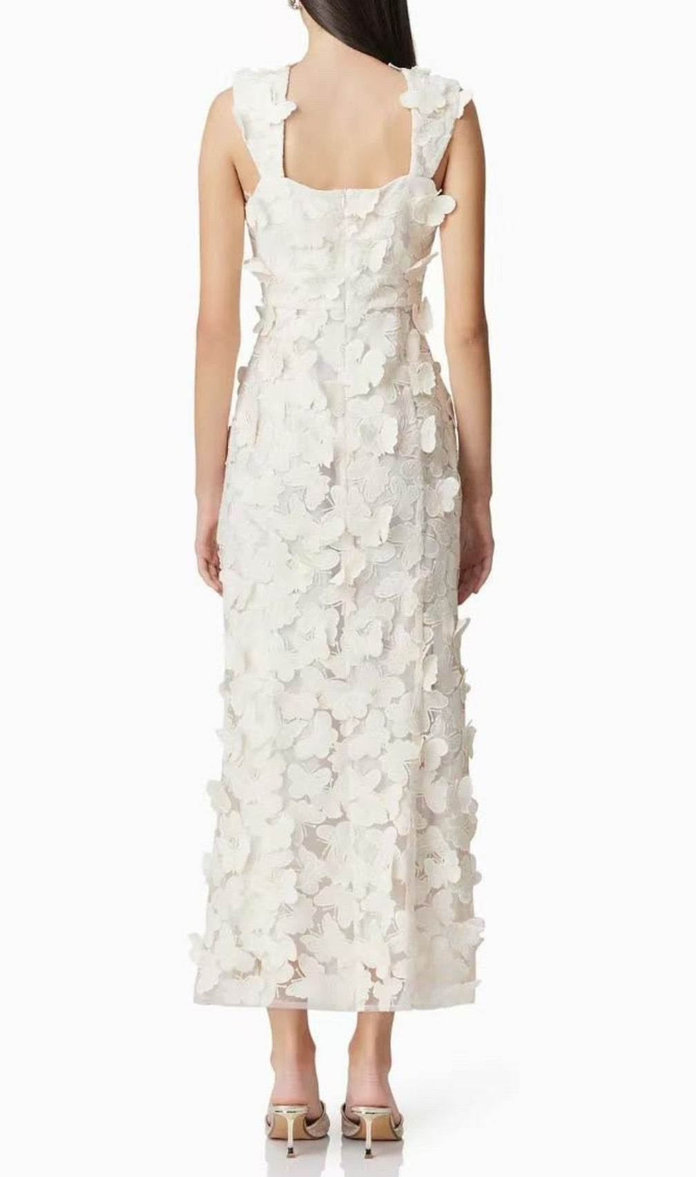 Eddy White Butterfly Embroidery Maxi Dress