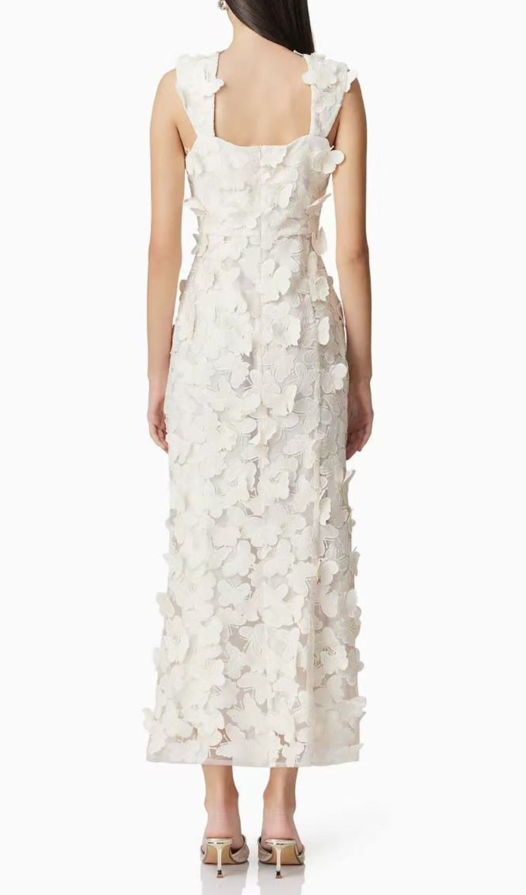 Eddy White Butterfly Embroidery Maxi Dress